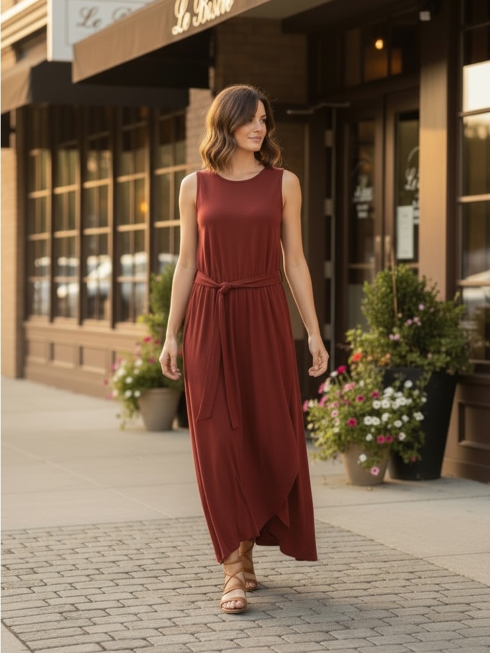 Zenana Sleeveless Rust-Colored Faux Wrap Maxi Dress Size Large